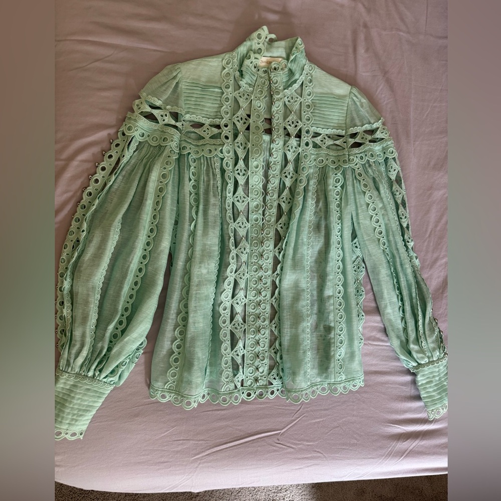 Zimmermann Mint Green Lace Blouse